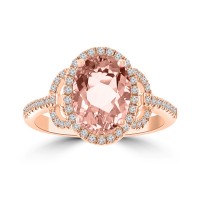 2.74 Ct Oval Shaped Morganite and Diamond Anniversary Band in 14k Rose Gold ( G-H Color SI-2 I1 Clarity) 2.74 Ct Oval Shaped Morganite and Diamond Anniversary Band in 14k Rose Gold ( G-H Color SI-2 I1 Clarity)